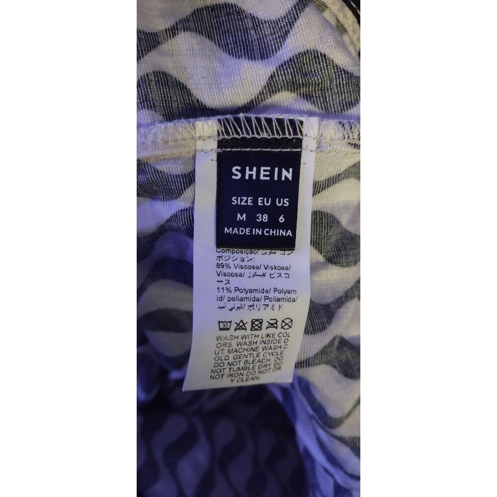 Shein | Women's Black & White Tie Front Summer Retro Abstract Artsy Top Medium - Picture 3 of 5